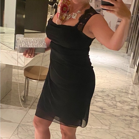 Dress Barn Dresses & Skirts - Dress barn women’s dress 10 medium mini black lace rushed cocktail classic